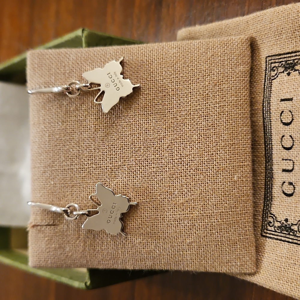 Gucci Butterfly Dangle Drop 925 Sterling Silver Earrings